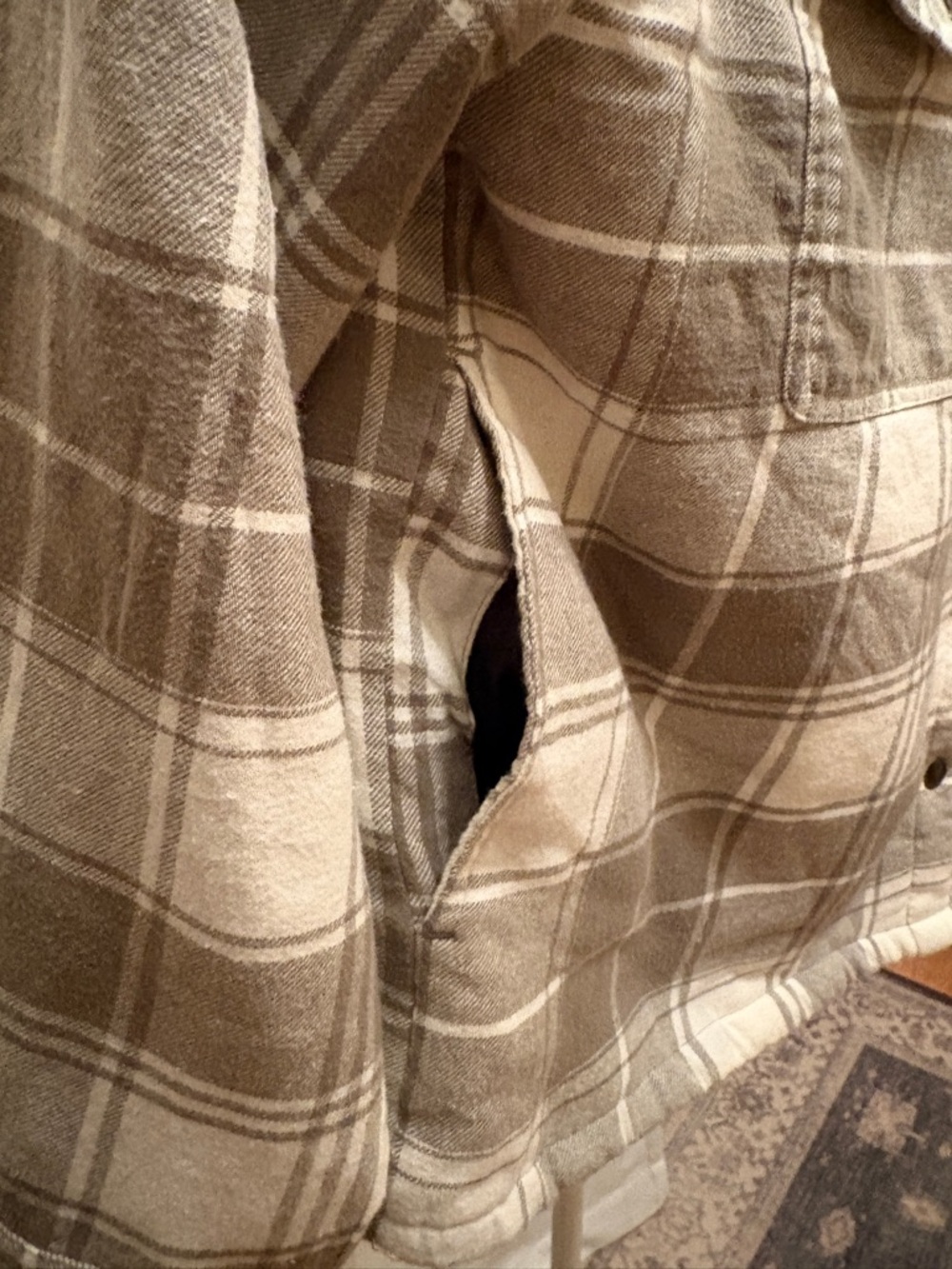 Lucky Brand Army/Olive Green & Cream Plaid Utility Shacket - Picture 5 of 14